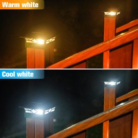 VOLISUN Solar Post Cap Lights,12Pack Outdoor Fence Post Cap Lights,Vinyl Fence Post Solar Lights White/Black Solar Powered Deck Post Lights for Dock Waterproof 2 Color Modes,4x4/6x6 Wooden/Vinyl Posts