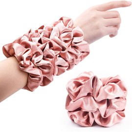 Scrunchies de seda satinada para dama de honor para el cabello, bandas grandes de satén, paquete de 10 unidades (oro rosa)