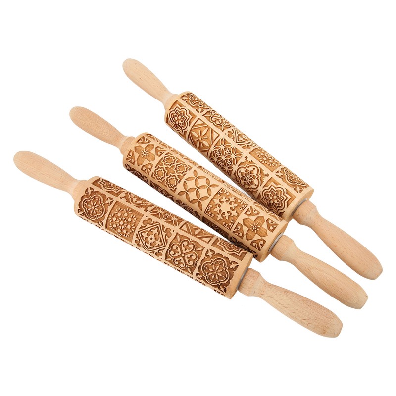 3pcs Wooden Embossed Rolling Pin Engraved Embossing Dough Roller for