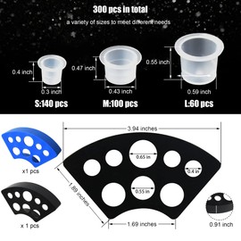 Yuronam 302PCS Tatoo Ink Caps with 300 Tatoo Ink Cups Mixed Size and 2 Ink Cap Holder for Tatoo Ink Tatoo Accessory Tatoo Supplies