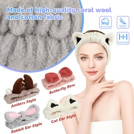 Pack of 4 Hair Bands, Make-Up Hairband, Elastic Coral Fleece Spa Hair Bands, Rabbit Ears for Beauty, Washing, Face, Spa, Yoga