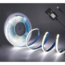 Wisada 1m COB LED Light Strip, 6000k White Light Flexible FCOB LED Rope Light with Power Supply, 320 LEDs Super Bright DC12V LED Light Strip CRI90+, Suitable for DIY Home Decor