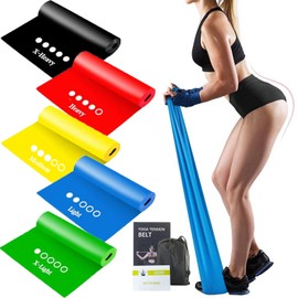 Sharemee - Resistance Bands, 5 Strengths Elastic Bands for Exercise, Workout Bands for Physiotherapy, Stretch Bands for Muscle Building, Strength Training, Yoga, Pilates for Women and Men