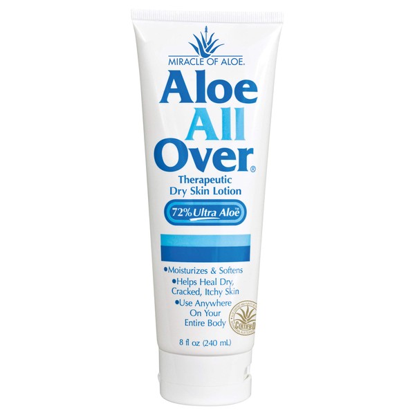 Aloe All Over Super Moisturizing Dry Skin Lotion 8 Ounce Tube with 72% UltraAloe Pure Aloe Vera Gel | Works Fast | Restores Dry Skin | Rich in Skin Nourishing Power | Ends Flaking