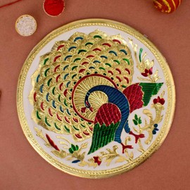 Karwa Chauth/Karva Chauth Special Decorative Puja/Pooja Thali/Platter with Beautiful Peacock Design for Hindu Temple Rituals, Mandir Temple Accessory