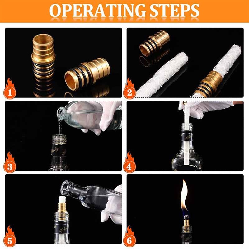 8Pack Wine Bottle Torch Kit Long Life Torch Wicks Brass