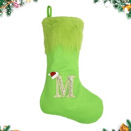 Christmas Stocking, Xmas Knitwear Stockings Grinch Green Stocking with Letter Green Hair Xmas Sock for Kids Goodie Bags Xmas Decor Stockings for Christmas Tree Holiday Party Décor Y4LMW (M)