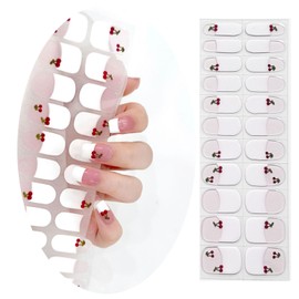 UUDDNN Semi Cured Gel Nail Strips,French Style,Works with Any UV/LED Nail Lamps,Pre-Cured,Salon-Quality,Wallet-Frendly,Long Lasting Nail Wraps, stickers,DIY (Cherry F, Extra Long)