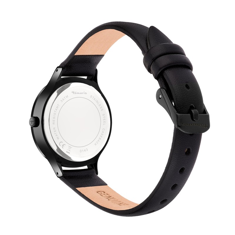 Tamaris Flower Design Watch Dial, black, Classic with floral decoration