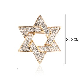 Sparkling Star of David Brooches Pins Lucky Hexagram Safty Pin Chic Suit Dress Jacket Lapel Pin Gift for Women Men (gold)