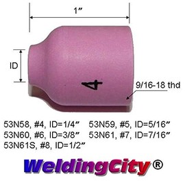 WeldingCity 10-pk Ceramic Cup (Alumina) 53N61S #8 1/2" for Gas Lens Setup in TIG Welding Torch 9, 20 and 25
