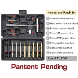 Hammer Wiregear Punch Set and Punch Set Hammer with Detachable Heads