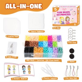 BLOT 4000 Bügelperlen Set 5mm Steckperlen für Kinder Mädchen Jungen DIY Steckperlen mit Platte Zubehör Muster, Prinzessinnen-Thema