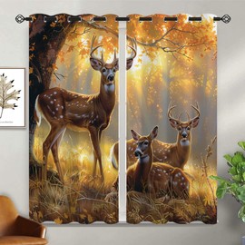 XINBADU Deer Blackout Curtains for Girls Boy Home Decor, Rustic Animal Forest Wildlife Elk Autumn Farm Grommet Thermal Insulated Drapes Darkening Window Curtain for Bedroom Living Room, 55 x 63 Inch