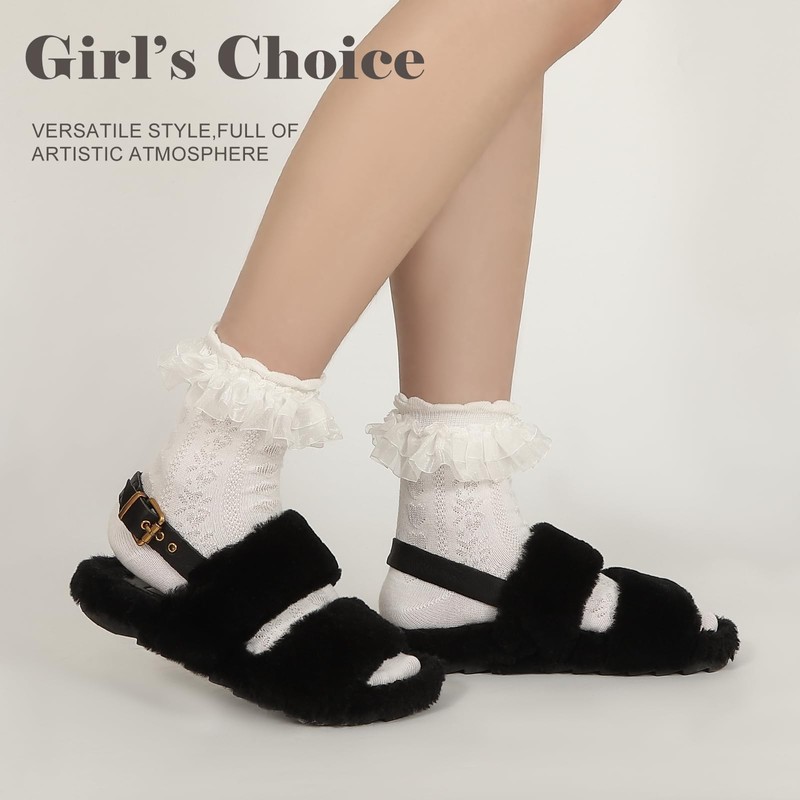 BVIELOY Women Ruffle Socks for mid-calf, Lace Ruffle Frilly Comfortable
