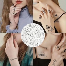 60PCS Realistic Temporary Tattoos, Waterproof Tiny Small Removable Hand Fake Tattoos, 30 Pcs Inspirational Letter Semi Permanent Tattoo, 30Pcs Ink Line Botanical Floral Leaf Temporary Tattoo for Women