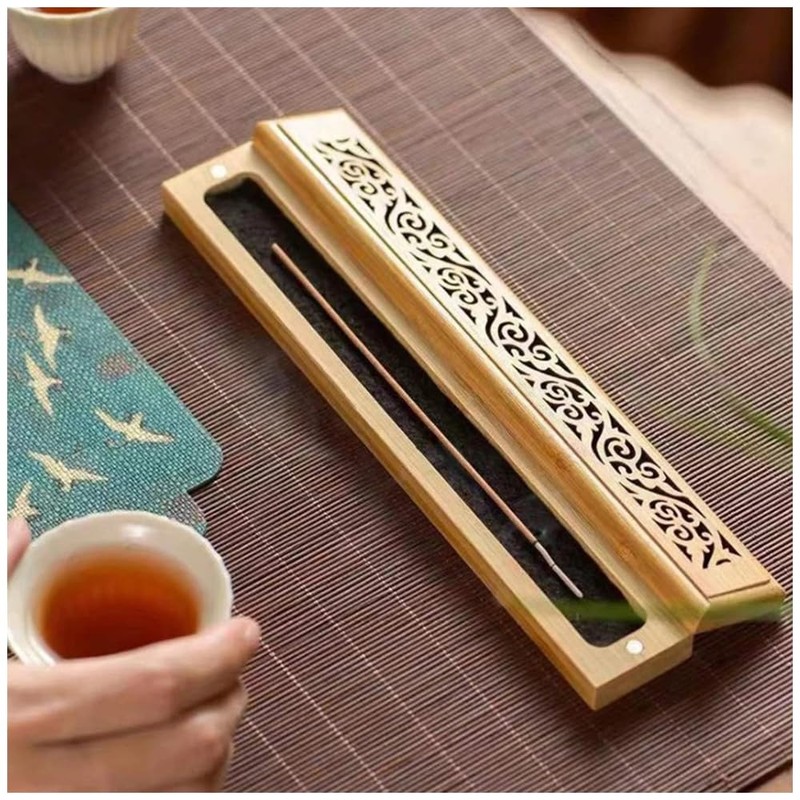 HAUUFENN Incense Holder, Horizontal Wood Incense Burner with Lid, Openwork