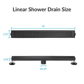36 Inch Removable Cover Linear Shower Drain 304 Stainless Steel Rectangular Floor Drain for Kitchen Bathroom Square Hole Drain with Accessories Hair Strainer Adjustable Leveling Feet (Matte Black)