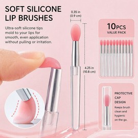 10PCS Silicone Chrome Powder Applicator with Clear Cap, Silicone Nail Art Tool Nail Brush for Chrome Nail Powder Ombre Aura Nails & Glitter Application - Red