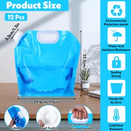 JOUTYFOR 12 Pack 1.3 Gallon Collapsible Water Storage Bag Water Container Bag Emergency Jug Foldable Plastic Storage Pouch Freezable Carrier Tank for Outdoor Sport Camping