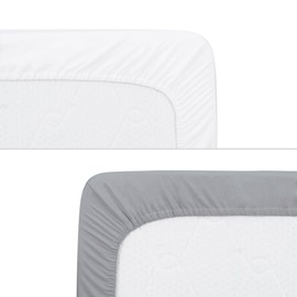 Dudu N Girlie Cot Fitted Sheets 120 x 60cm Cotton Fitted - Travel Cot Sheets 120x60 Fitted Hypoallergenic Baby Cot Sheets Bedding Elasticated Breathable Easy Care (Pack of 2, White & Grey)