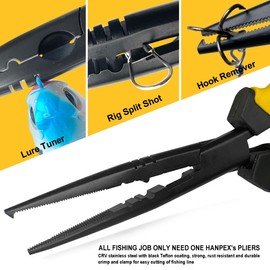 Hanpex-9 inch Fishing Pliers with Anti-Rust Teflon Coated, Freshwater/Saltwater Fishing Tools, Comfort Grip Handles Fishing Gear Idea for Fishing Trip