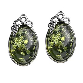 Ian and Valeri Co. Green Amber Sterling Silver Classic Small Grape Leaves Stud Earrings