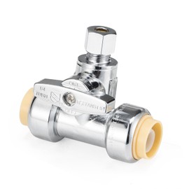 WMAXPFIT Tee Stop Valve(1 PACK), 1/2" Push x 1/2" Push x 1/4" OD Compression, PEX, CPVC, Copper,PE-RT Pipe, 1/4 Turn Shutoff Valve Chromed LF Brass