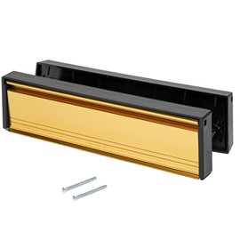 ZAVIA Letter Plate 12'' with Metal Flaps | Internal & External Letterbox Plate for 40-80mm Thick Doors | Postal Letterplate with Draught Excluder for UPVC Midrail & Composite Doors (Gold, 40-80 mm)