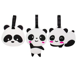 AUEAR, Travel Luggage Tags Cute Unique Cartoon Panda Silicone ID Tags Labels Name Card Holders for Suitcases (3-Pack)