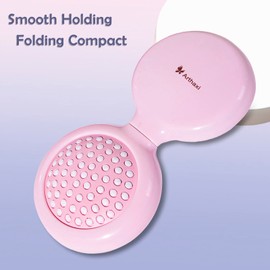 Arthaxi Travel Hair Brush with Mirror, Compact Mirror with Mini Hair Brush Set, Folding Hairbrush for Women, Small Hair Comb with Mirror Combo, Gifts for Women, Baby Pink
