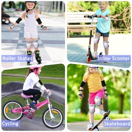 Unicorn Knee and Elbow Pads for Kids Girls 6 in 1 Adjustable Protective Gear Set with Drawstring Bag, 3-8yrs