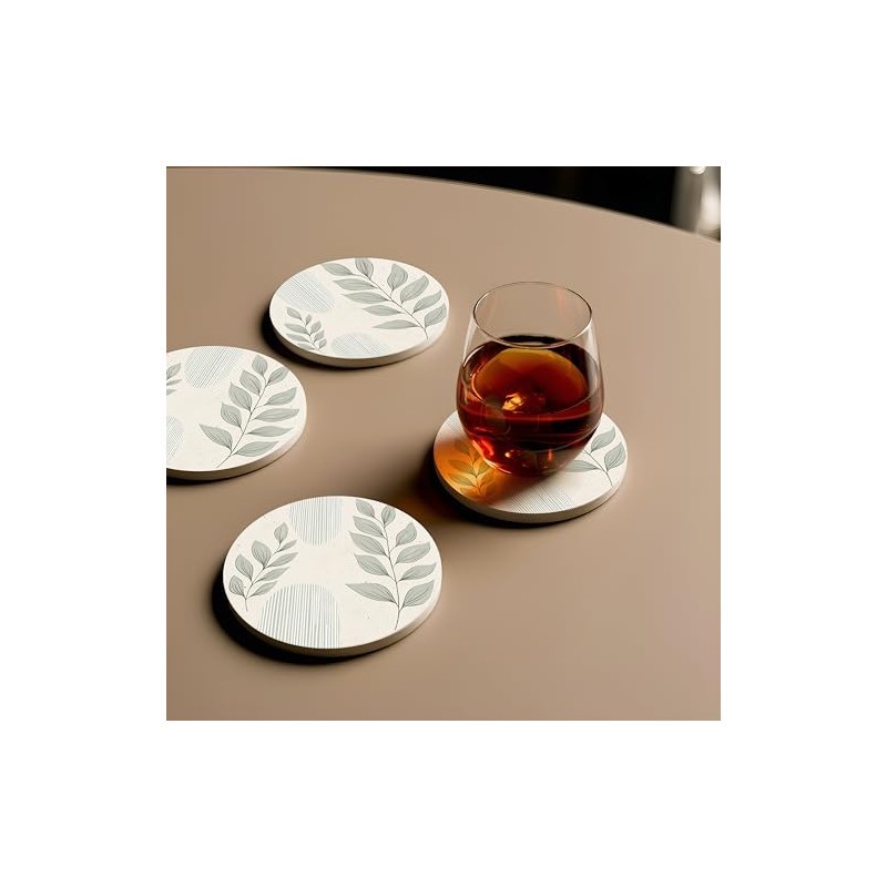 VEYRO Absorbent Ceramic Coasters Set of 6 with Holder
