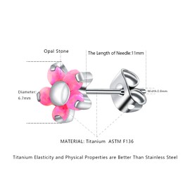 Titanium Opal Labret Flower Stud Earrings for Women Girls, Hypoallergenic Birthstone Opal Earrings for Sensitive Ears - Cartilage Lobe Earrings Jewellery, Titanium, Opal