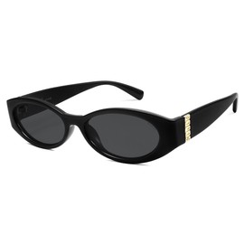 SOJOS Retro Oval Polarized Sunglasses for Women Men Trendy Cateye Vintage Y2k Sunnies SJ2364, Dark Green/Brown