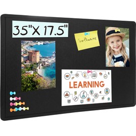Bulletin Board - 35 x 17.5 inches Decorative Felt Pin Board - Cork Board Alternative for Wall - Foldable Photo Board Self-Adhesive Prayer Board with 20 Pushpins - Black