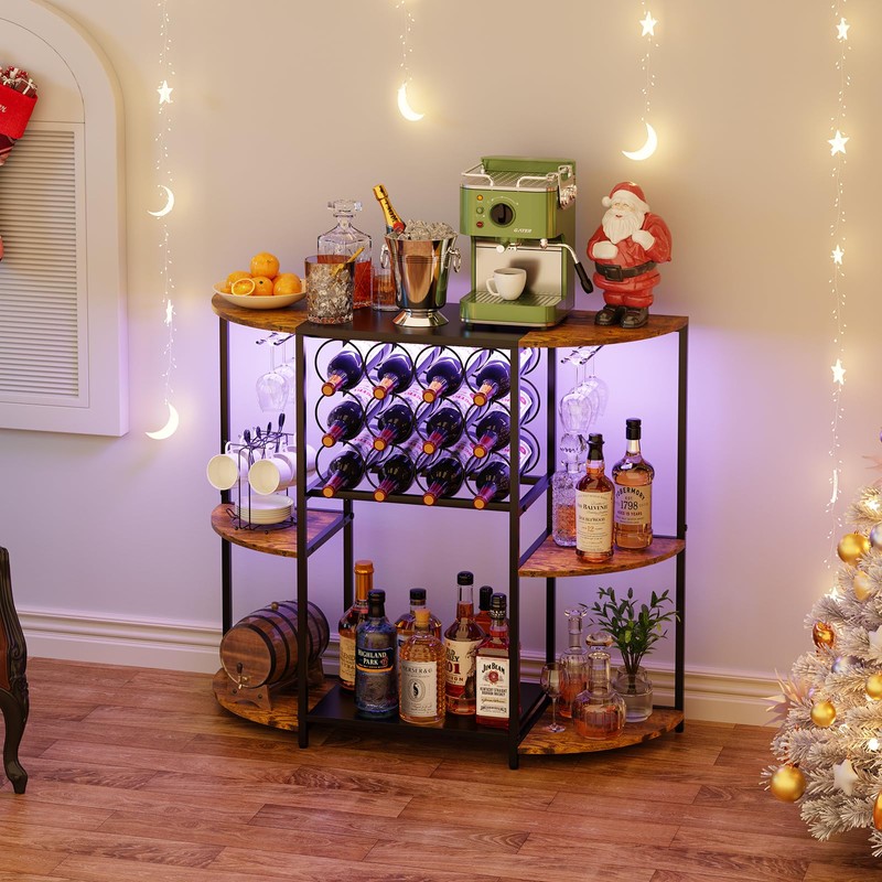 JKsmart Wine Bar Cabinet with LED Lights, Mini Wine Rack