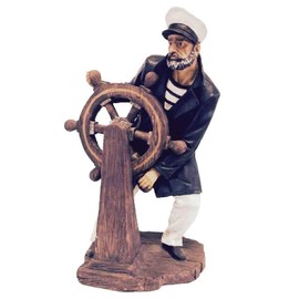 Homestyles 19 in. Captain at The Helm Boat Old Man in The Sea Collectible Beach and Garden Statue
