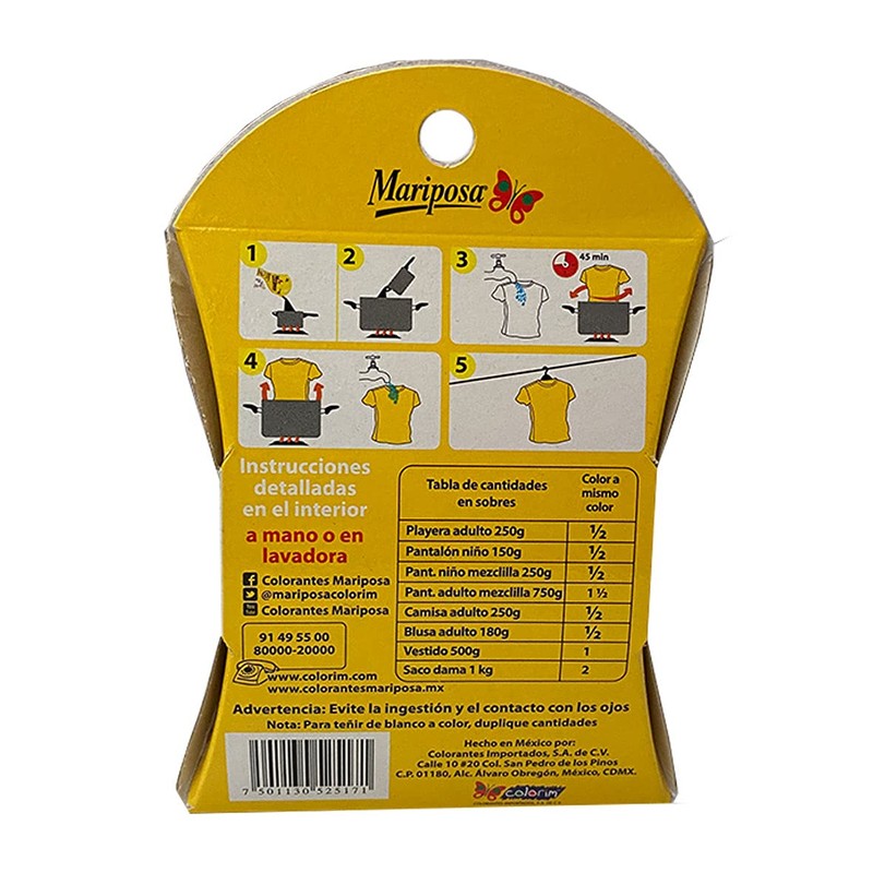 MARIOPOSA Colorante para ropa Cristales 612 Amarillo 32grs