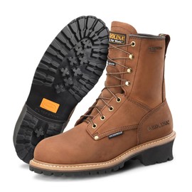 Carolina Elm 8" Soft Toe Insulated Waterproof Logger Boots for Men - 600G Thinsulate, with Oil- & Slip-Resistant Rubber Lug Outsole, EH-Rated, Brown - 8.5 4E