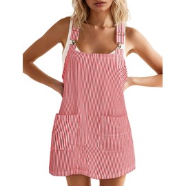 Yousify Womens Striped Denim Overalls Dress Casual Adjustable Straps Rompers Summer Sleeveless Mini Dresses with Pockets