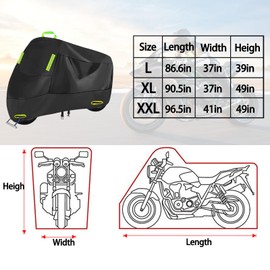 Motorcycle Cover All Season, Outdoor Storage Moped Covers, All-Weather Universal Waterproof Scooter Cover Fits up to 90.5" Motorcycles Vehicle