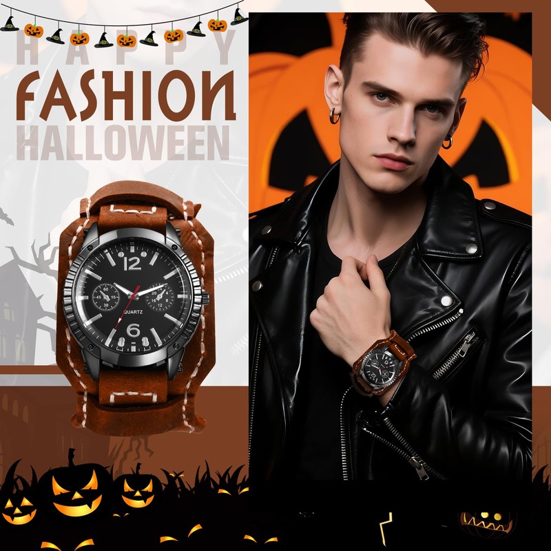 OIDEA Steampunk Leather Cuff Watch: Men Women Vintage Punk Rock