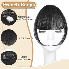 XFSRG 4 Stück Pony Haarteil Clip in Bangs 3D French Fake Synthetischer Bangs One Piece Pony Haarteil mit Schläfen Extension Echthaar für Damen