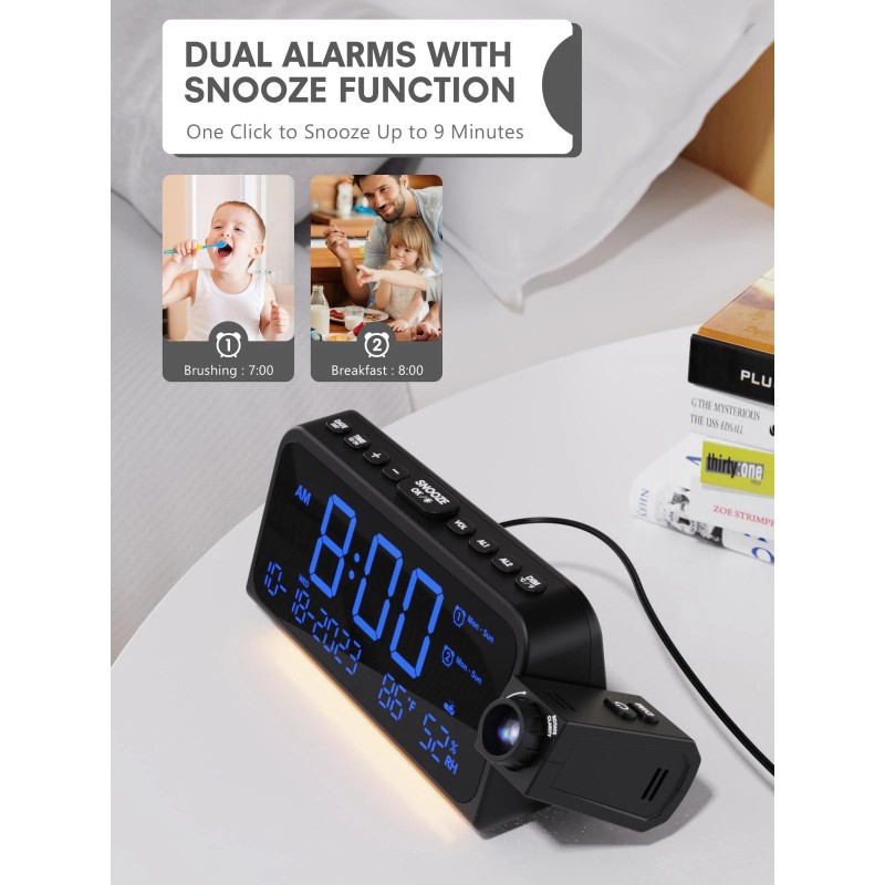 Mesqool Projection Alarm Clock for Bedroom Ceiling Digital Clock Projector