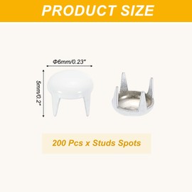 PATIKIL 6mm Metal Studs Spots 200Pcs Round Dome Claw Beads Nailhead Rivets Spike Studs for Leather Craft Clothes Belt Bag Shoes, White