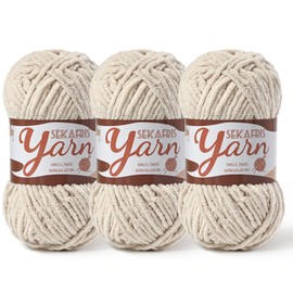 3 Pack Fluffy Velvet Yarn for Crocheting，Baby Blanket Yarn for Crocheting Soft，150g(196.8yds) Amigurumi Yarn，Plush Chenille Crochet Yarn，Puzzle Yarn for Crochet Weaving Craft(3 Light Khaki)