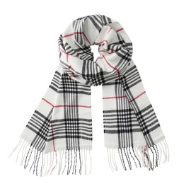 CALVIN & OLIVIA Cashmere Feel Scarf Soft Winter Ombre Nova Buffalo Tartan Tweed Houndstooth Plaid Gift Men Women, White Plaid, Large