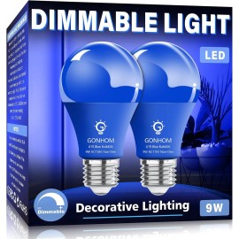 Gonhom 2 Pack Blue Led Light Bulbs 9W Energy Efficient E26 Smooth Dimming Long Lifespan