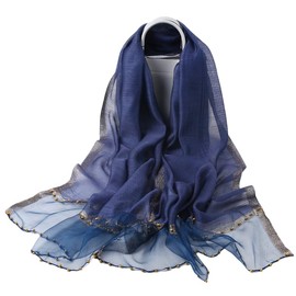 WEIGEER Ladies Silk Scarf Silk Scarf Women's Hand-Stitched Beads Grey Black Silk Cloths Pure Neckerchief Long Head Wrap Thin Scarf Beach Women Hijab Silk Scarf Women's Belt Bridal Shawl 190 x 70 cm,